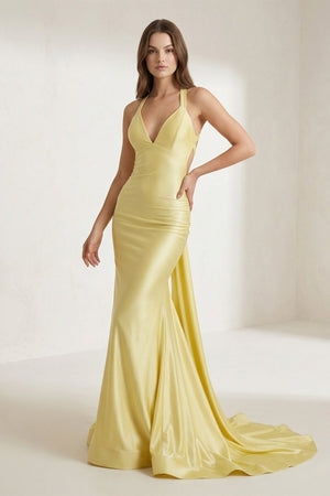Pink Halter Satin Mermaid Open Back Long Formal Prom Dresses – Prom Dress by KissProm | Available at KissProm