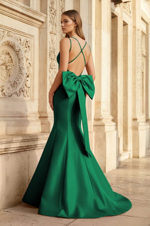 Hot Pink Spaghetti Straps Bow - Back Trumpet Long Gown - KissProm