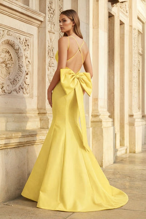 Hot Pink Spaghetti Straps Bow - Back Trumpet Long Gown - KissProm