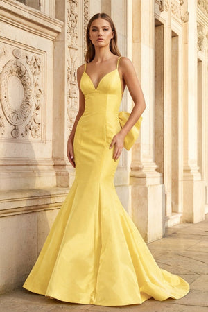 Hot Pink Spaghetti Straps Bow - Back Trumpet Long Gown - KissProm