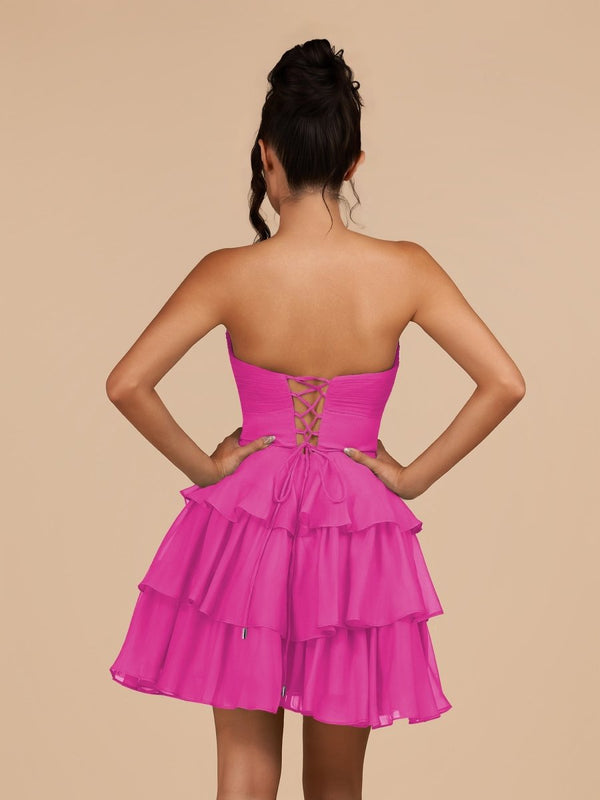 Fuchsia - Strapless A Line Chiffon Ruffles Homecoming Dresses With Flower – Homecoming Dress by KissProm | Available at KissProm