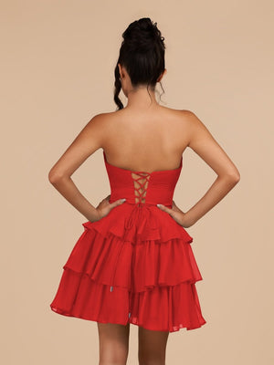 Red - Strapless A Line Chiffon Ruffles Homecoming Dresses With Flower – Homecoming Dress by KissProm | Available at KissProm