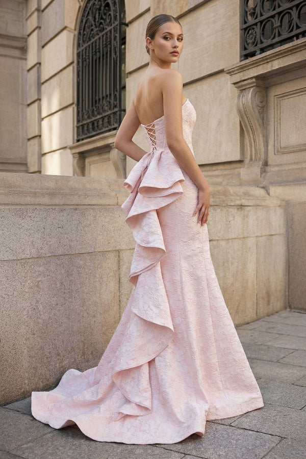 Strapless Floral Printed Mermaid Prom Dress With Split - KissProm