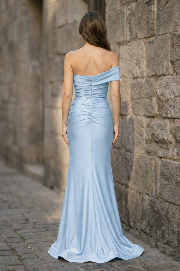 Foraml Mermaid One Shoulder Royal Blue Satin Prom Dress Evening Dress - KissProm