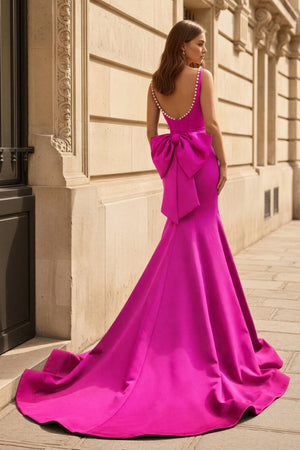 Black Square Neck Mermaid Satin Long Prom Dresses With Pearls – Prom Dress by KissProm | Available at KissProm