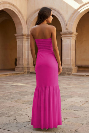 Yellow Strapless Sheath Chiffon Long Prom Dresses With Ruffles – Prom Dress by KissProm | Available at KissProm