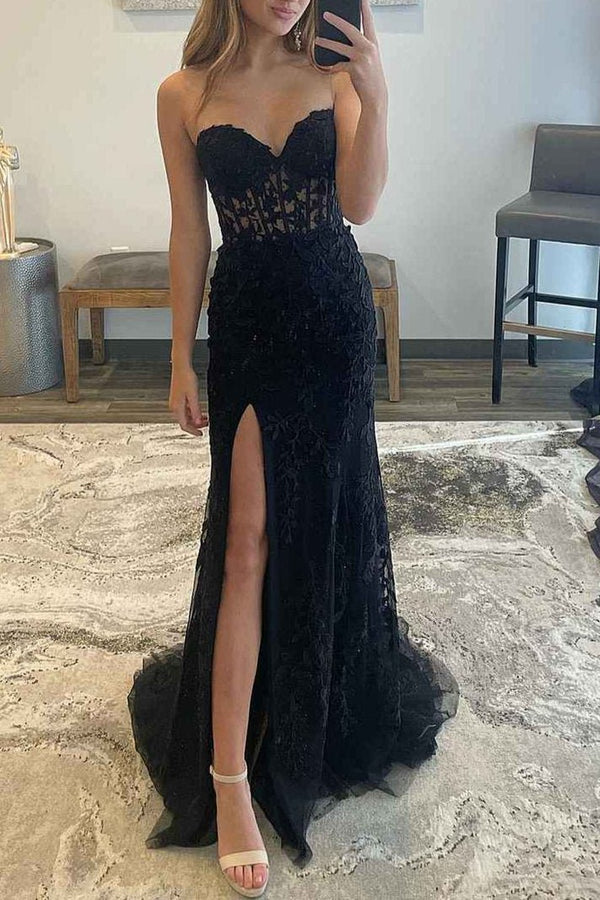 Mermaid Strapless Corset Lace Prom Dress with Slit – Prom Dress by KissProm | Available at KissProm