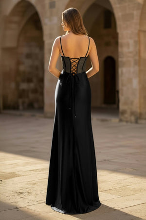 Sheer Corset Dark Green Beaded Mermaid Long Formal Dress - KissProm