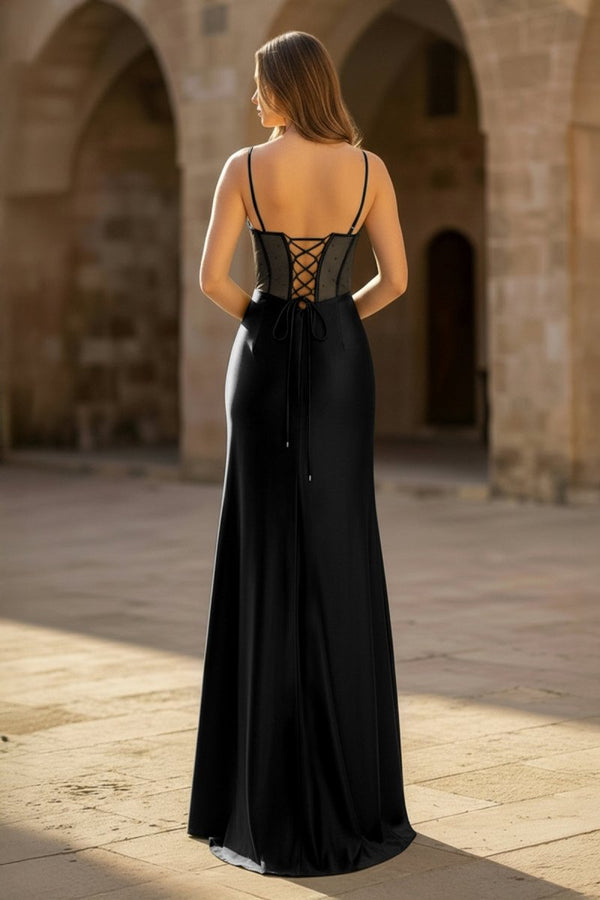 Sheer Corset Dark Green Beaded Mermaid Long Formal Dress - KissProm