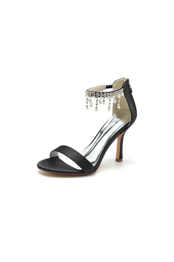 Glamorous White Leather High Heels with Silver Chain Accent - KissProm