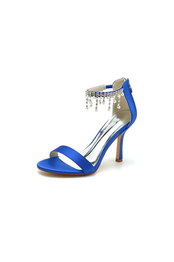 Glamorous White Leather High Heels with Silver Chain Accent - KissProm