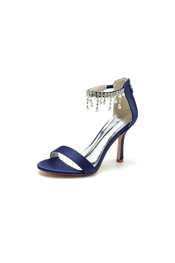 Glamorous White Leather High Heels with Silver Chain Accent - KissProm