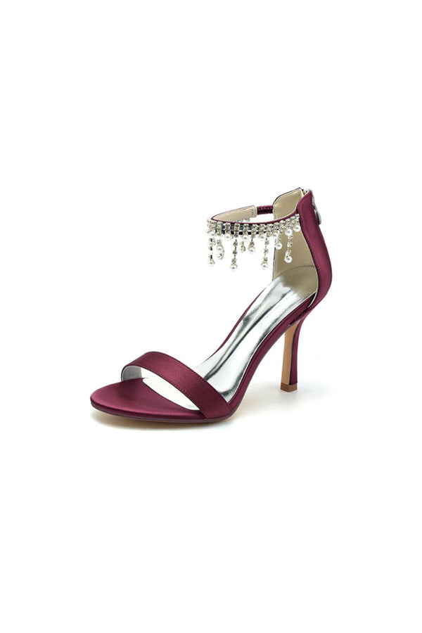 Glamorous White Leather High Heels with Silver Chain Accent - KissProm