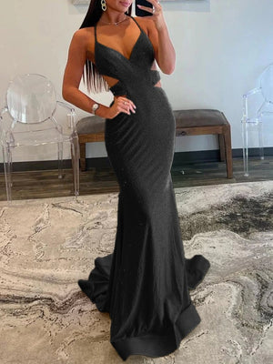 Sparkly Mermaid V Neck Yellow Sequins Long Prom Dresses – Prom Dresses by KissProm | Available at KissProm