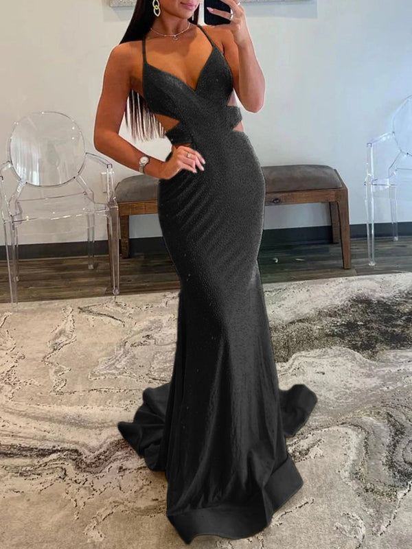 Sparkly Mermaid V Neck Yellow Sequins Long Prom Dresses – Prom Dresses by KissProm | Available at KissProm