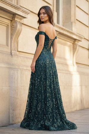 Glitter Mermaid Off The Shoulder Dark Green Long Prom Dress – Prom Dress by KissProm | Available at KissProm