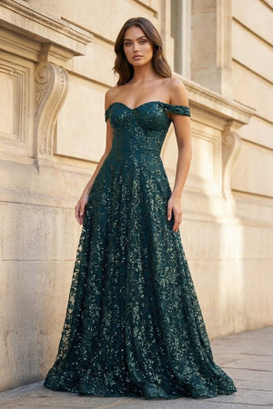 Glitter Mermaid Off The Shoulder Dark Green Long Prom Dress – Prom Dress by KissProm | Available at KissProm