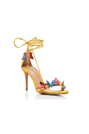 Gold Butterfly Embellished Lace Up High Heel Sandals - KissProm