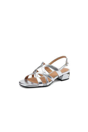 Golden Sparkly Low Chunky Heel Sandal - KissProm