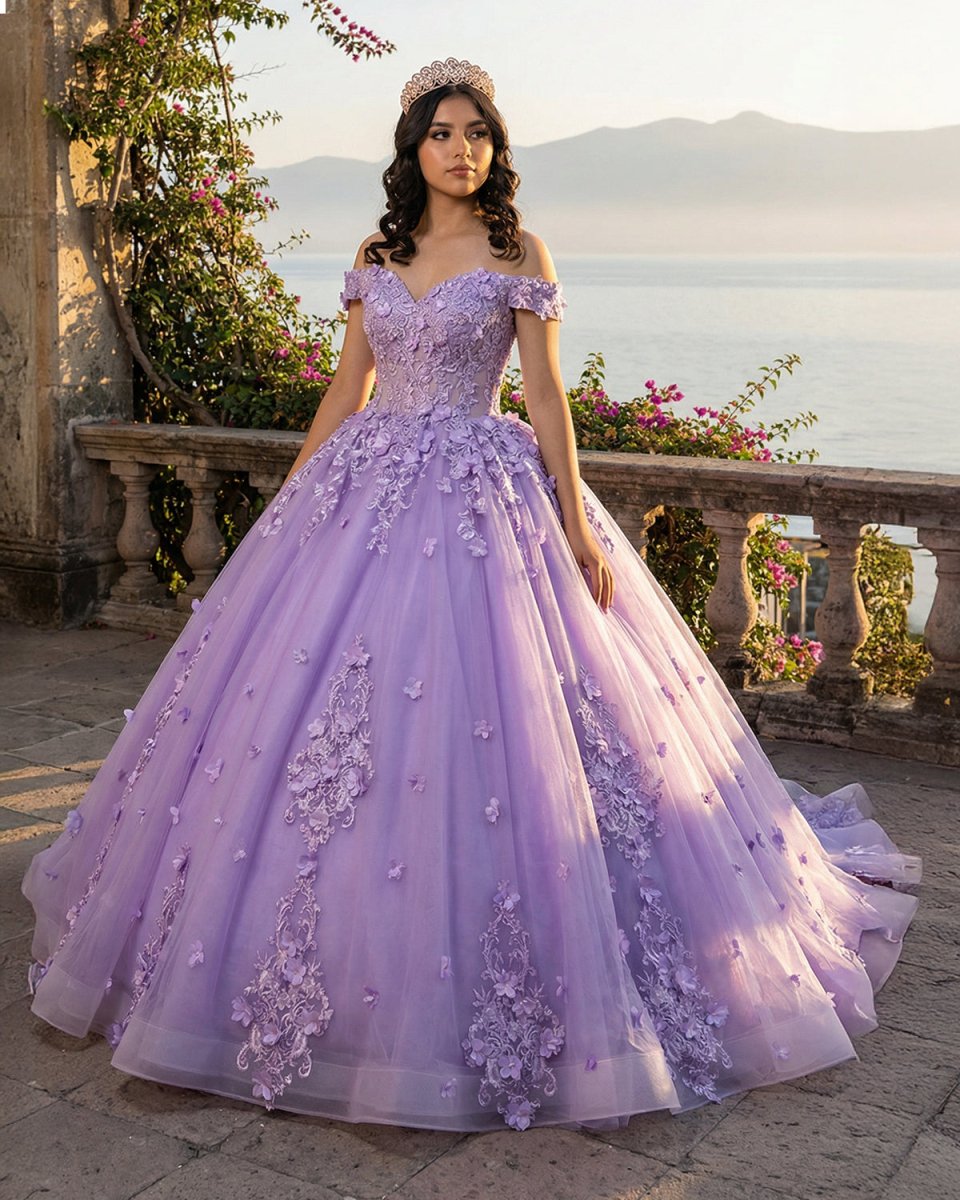 Lace Sky Blue Off the Shoulder Ball Gown Quinceanera Dresses – Quinceanera Dress by KissProm | Available at KissProm