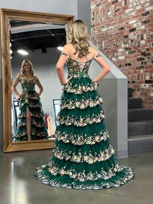 Princess A Line Off the Shoulder Corset Prom Dress with Lace Ruffles – Prom Dress by KissProm | Available at KissProm