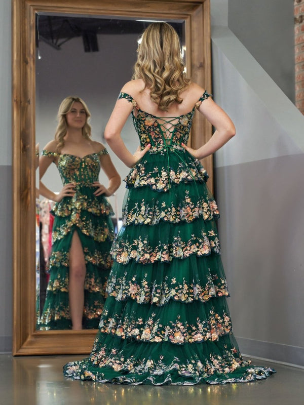 Princess A Line Off the Shoulder Corset Prom Dress with Lace Ruffles – Prom Dress by KissProm | Available at KissProm