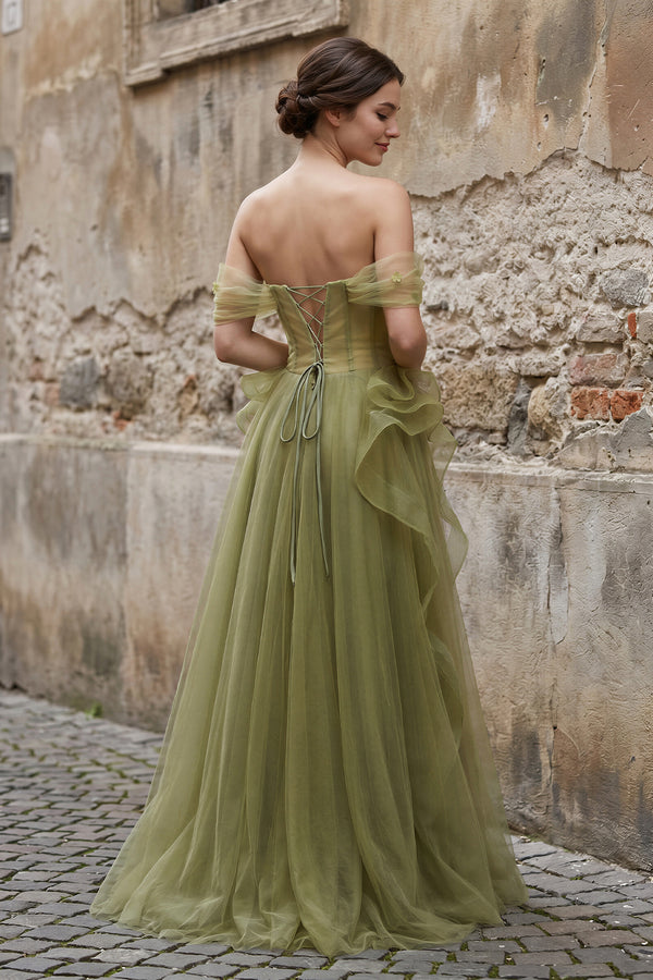Green Tulle Lace Long Prom Dress with Corset, Green Formal Party Dress – Prom Dress by KissProm | Available at KissProm