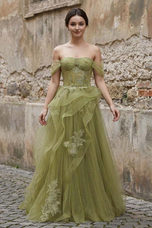Green Tulle Lace Long Prom Dress with Corset, Green Formal Party Dress – Prom Dress by KissProm | Available at KissProm