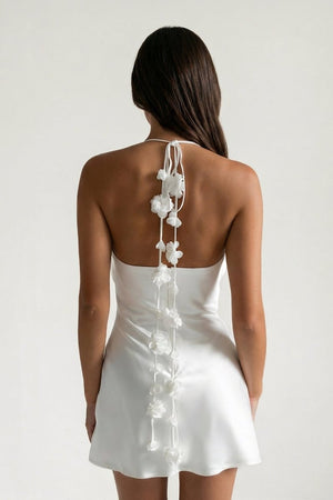 Halter Satin Sheath Floral Graduation Dress - KissProm