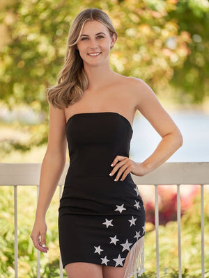 Helene |Sheath Black Strapless Satin Homecoming Dress With Star - KissProm