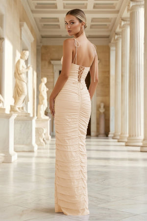 Mermaid Spaghetti Straps Floor Length Sleeveless Pink Prom Dress - KissProm