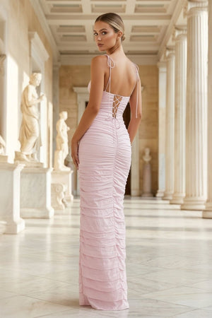 Mermaid Spaghetti Straps Floor Length Sleeveless Pink Prom Dress - KISSPRPM PROM DRESSES