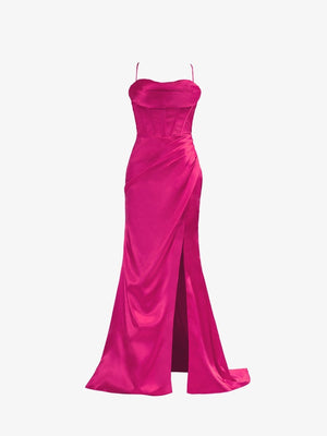 Spaghetti Straps Satin Mermaid Prom Dress with Slit – Prom Dress by KissProm | Available at KissProm