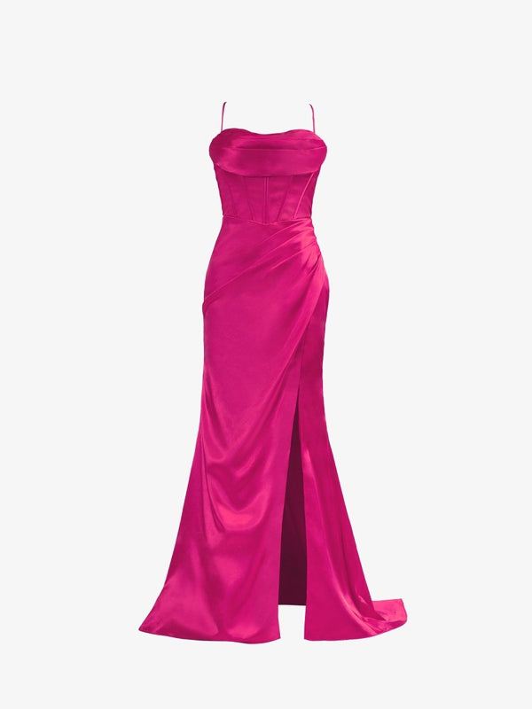 Spaghetti Straps Satin Mermaid Prom Dress with Slit – Prom Dress by KissProm | Available at KissProm