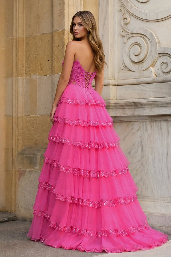 Sky Blue Sweetheart A Line Sequined Lace Ruffled Long Prom Dresses With Appliques – Prom Dress by KissProm | Available at KissProm