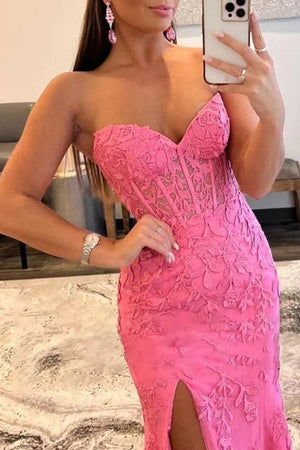 Mermaid Strapless Corset Lace Prom Dress with Slit – Prom Dress by KissProm | Available at KissProm