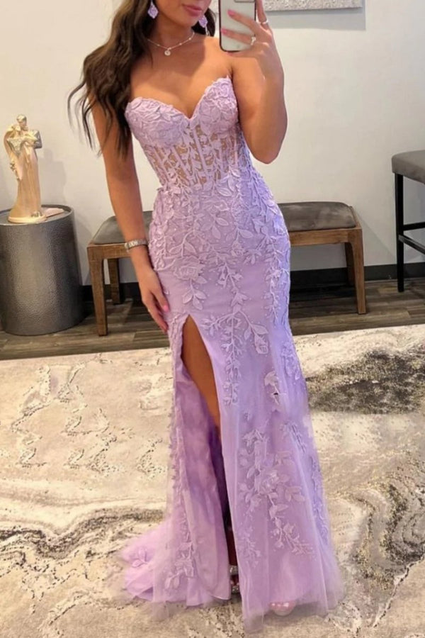 Mermaid Strapless Corset Lace Prom Dress with Slit – Prom Dress by KissProm | Available at KissProm