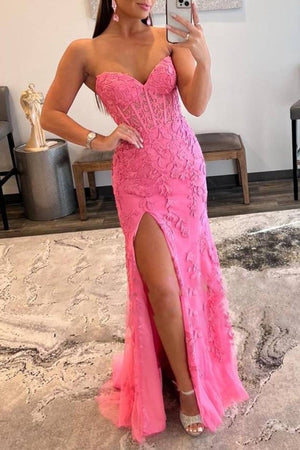 Mermaid Strapless Corset Lace Prom Dress with Slit – Prom Dress by KissProm | Available at KissProm