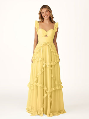 A-Line Straps Sky Blue Chiffon Ruffles Long Prom Dress – Prom Dresses by KissProm | Available at KissProm