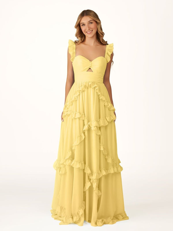 A-Line Straps Sky Blue Chiffon Ruffles Long Prom Dress – Prom Dresses by KissProm | Available at KissProm
