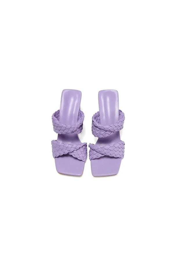 Lavender High Heels Woven Chunky Sandals - KissProm