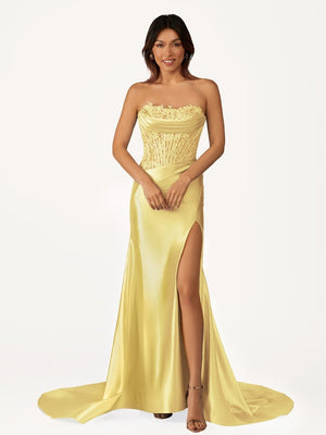 Fuchsia Beaded Strapless Applique Formal Dress with Slit – Prom Dresses by KissProm | Available at KissProm