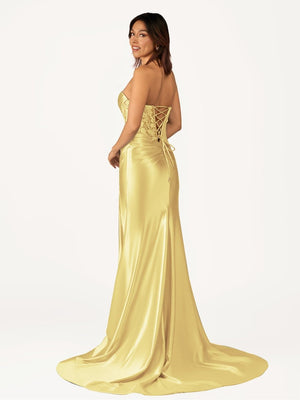 Fuchsia Beaded Strapless Applique Formal Dress with Slit – Prom Dresses by KissProm | Available at KissProm
