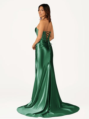 Fuchsia Beaded Strapless Applique Formal Dress with Slit – Prom Dresses by KissProm | Available at KissProm