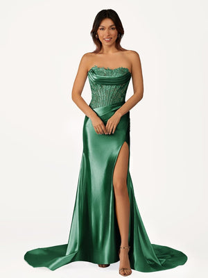 Fuchsia Beaded Strapless Applique Formal Dress with Slit – Prom Dresses by KissProm | Available at KissProm