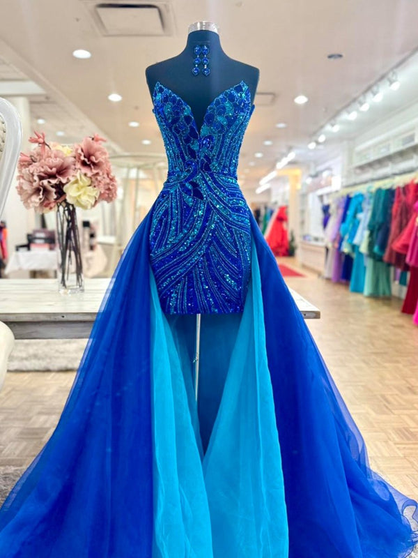 Royal Blue - Sheath V Neck Sequined Mini Party Dresses with Train – Homecoming Dresses by KissProm | Available at KissProm
