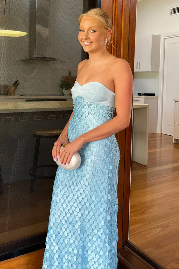 Blue - Sheath Sweetheart Long Prom Dresses with Sequins – Prom Dresses by KissProm | Available at KissProm