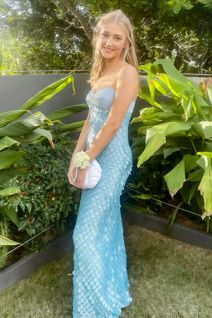 Blue - Sheath Sweetheart Long Prom Dresses with Sequins – Prom Dresses by KissProm | Available at KissProm