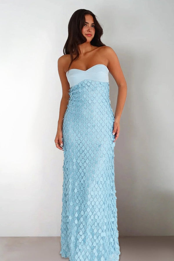 Blue - Sheath Sweetheart Long Prom Dresses with Sequins – Prom Dresses by KissProm | Available at KissProm