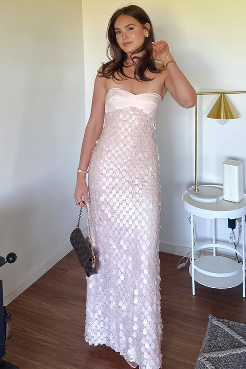 Pink - Sheath Sweetheart Long Prom Dresses with Sequins – Prom Dresses by KissProm | Available at KissProm